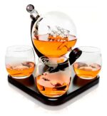 Set Decantador Whisky Globo Terráqueo con Barco (900ml) + 4 Vasos Grabados Premium